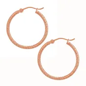 14kt Rose Gold 2x25 mm Diamond Cut Hoop Earrings