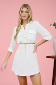 3/4 SLEEVE BELTED MINI DRESS