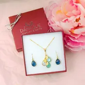 Gift for Mom: Birthstone Initial Necklace & Earrings Set [TCSWLV]