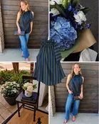 Bayou Stripe Ruffle Neck Tie Shoulder Top
