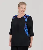 AquaSport 3/4 Sleeve Rash Guard Jewel Palmetto Print Black