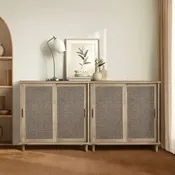 Accent ural Cane Rattan Sideboard Buffet Storage Cabinet (Set of 2)