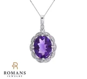 Amethyst Diamond Halo Pendant 14K White Gold