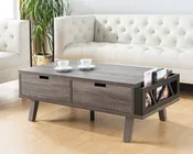 151344CT  Distressed grey and black finish wood coffee table with 2 drawers