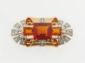 14K GOLD CITRINE AND DIAMOND BROOCH