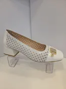 art. 500 Beige & Silver Leather Block Heel Pumps