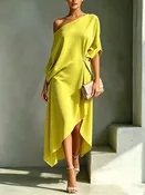 Asymmetrical One-Shoulder Drape Maxi Dress