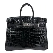 Hermès 25cm Birkin Black Shiny Niloticus Crocodile Palladium Hardware