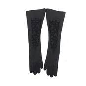 Black Leather Cut Work Lace & Cord Work Gloves Unworn France  7  1960s