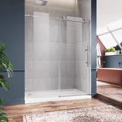SUNNY SHOWER 48" x 76" Frameless Sliding Shower Door, Black Finish / Brushed Nickel Finish / Chrome Finish