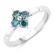0.50 Cttw Round Teal Blue Diamond Rhodium Plated Silver Cluster Ring