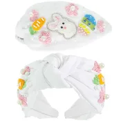 Bunny Beaded Top Knotted Headband: White