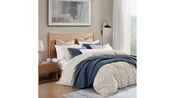 100% French Flax Linen - King Variegated Stripe Duvet Cover Set (Set of 3) - Natural / Light Blue