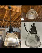 Industrial Glass Large 16" Diameter Holophane Style Light Fixture