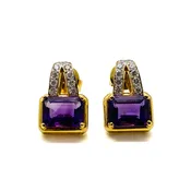 Vintage Amethyst and Diamond Earrings in 18kt Yellow Gold