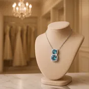 Blue Zircon Diamond Double Halo Pendant — White Gold