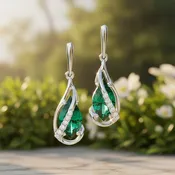 14kt White gold Chatham Emerald Lab Diamond Earrings
