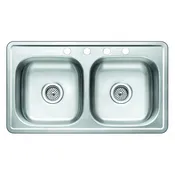 006-780 Stainless Steel 33″ x 19″ 50/50 Double Bowl Top-Mount Sink