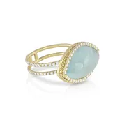 aquamarine cabochon,<br>diamond marquise ring,<br>in 18k yellow gold