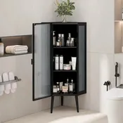 3-Tier Corner Cabinet with Glass Door