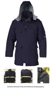 AmeriFire-AR Arctic16 Parka Indura Arc Rated FR Arctic Navy Parka With 12.5 Oz Double Faced Moda-Quilt FR Liner And Hood, 50 Cal, 2112 Compliant, Made In USA