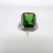 Emerald Cut Ring, cubic Zirconia surround   size 6