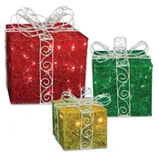 10 in., 12 in., 15 in. Gift Box Set with Bow and Twinkling LED Lights