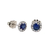 14K White Gold Sapphire and Diamond Halo Stud Earrings