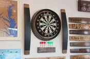 Barrel Head Dart Board Set – Rustic Wine or Whiskey Barrel Lid Dartboard