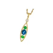 14KT Gold Blue Topaz & Green Garnet Necklace