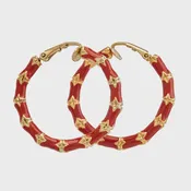 1.25" Gold + Enamel Hoop Earrings / Red
