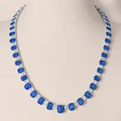 Alternating Emerald-Cut Blue Sapphire and Diamond Tennis Necklace