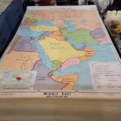 1967 Denoyer Geppert  School Wall Rollup Map The Middle East World Perspective