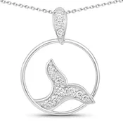0.34 Cttw Round Lab Diamond Rhodium Plated Silver Whale Tail Circle Pendant Necklace