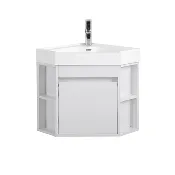 18 Inch Modern Wall-Mount White Trinsville Corner Bathroom Vanity, Single Sink, Integrated Sink Top