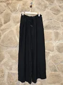 100% Linen Wide Leg Palazzo Pants with Drawstring in Black