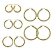 14K Gold over Sterling Silver Round Hoop Earrings. Available in 5 Sizes.