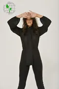 Black Long Sleeve Mandarin Blouse w/ Removable Bow