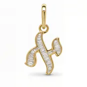 Baguette Diamond Hebrew Initial Necklace Charm