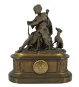 Large French Figural Mantel Clock: Diana and Cupid