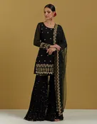 Black Hand Embroidered Gharara Set