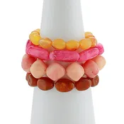 4 Row Multi Shape Acrylic Bracelet Set - Fuchsia/Multi