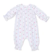 Anna Floral Smocked Long Sleeve Romper Blue and Pink