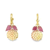 14k Yellow Gold Ruby and Carved Flower Earring Charms