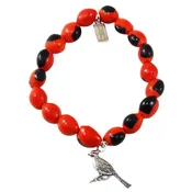 Cardinal Charm Stretchy Bracelet w/Meaningful Good Luck, Prosperity, Love Huayruro Seeds