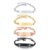 Engravable Mother Baby Name Birth Identity Stainless Steel Bar Bracelets