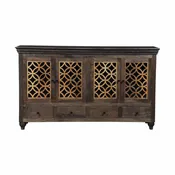 The Caprice 4-Door Cabinet | Hand-Carved Hardwood Storage with Glass Detail