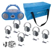 6-Person Listening Center with Bluetooth CD/Cassette/FM Boombox and Deluxe-Sized Over-Ear Headphones