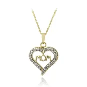 18K Gold over Sterling Silver 1/10 ct Diamond Mom Open Heart Necklace