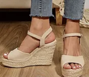 Brown suede ankle strap wedges